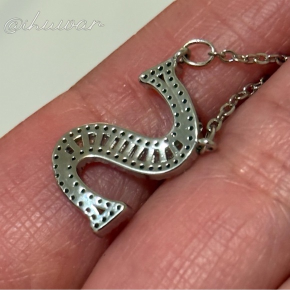 925 Sterling Silver Cubic Zircon Initial Letter S Pendant Necklace - Picture 4 of 11